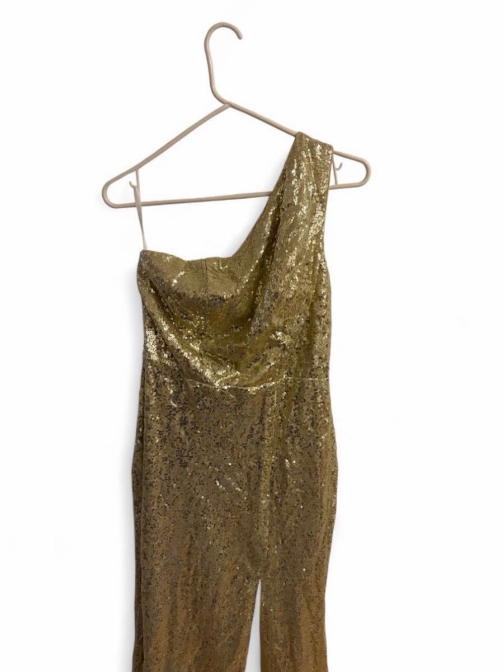 Gold Sequin One-Shoulder Evening Dress
